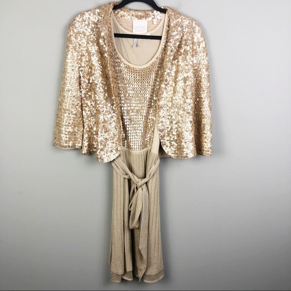 IISLI | Matte Gold Sequin Dress & Jacket Set 6/S
